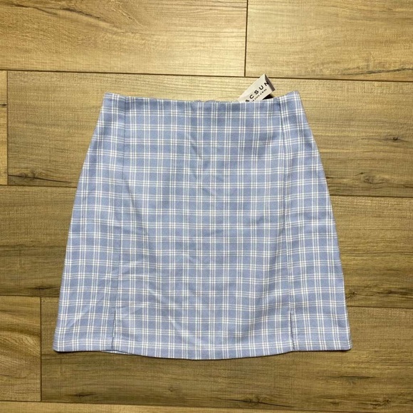 PacSun Dresses & Skirts - John Galt Pacsun Womens Plaid Mini Skirt Light Blue And White See Measurements